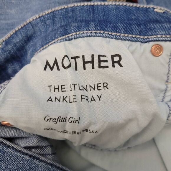 MOTHER The Stunner Ankle Fray Denim Jeans Sz 29 Graffiti Girl Distressed Stretch - Picture 4 of 11